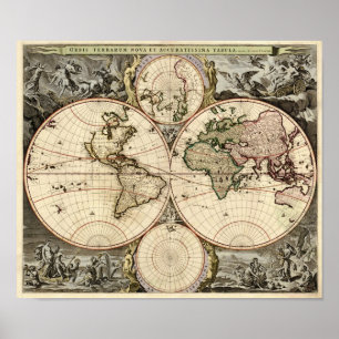 Antique World Map by Nicolao Visscher, circa 1690 Poster