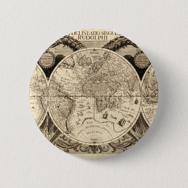 Antique World Map by Philipp Eckebrecht - 1630 2 Inch Round Button (Front)