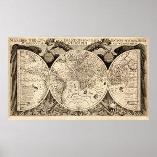Antique World Map by Philipp Eckebrecht - 1630 Poster