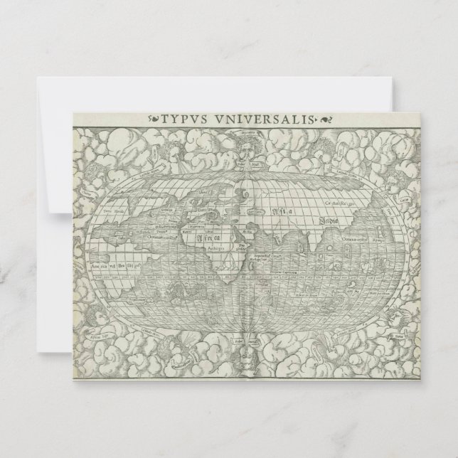 Antique World Map by Sebastian Münster circa 1560 Invitation (Front)