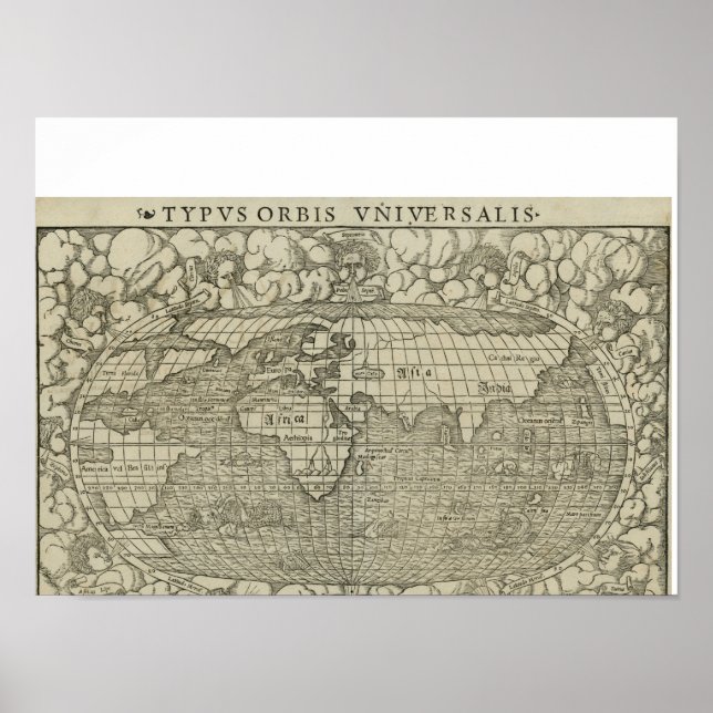 Antique World Map by Sebastian Münster circa 1560 Poster (Front)