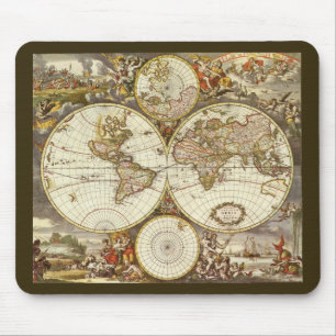 Antique World Map, c. 1680. By Frederick de Wit Mouse Pad
