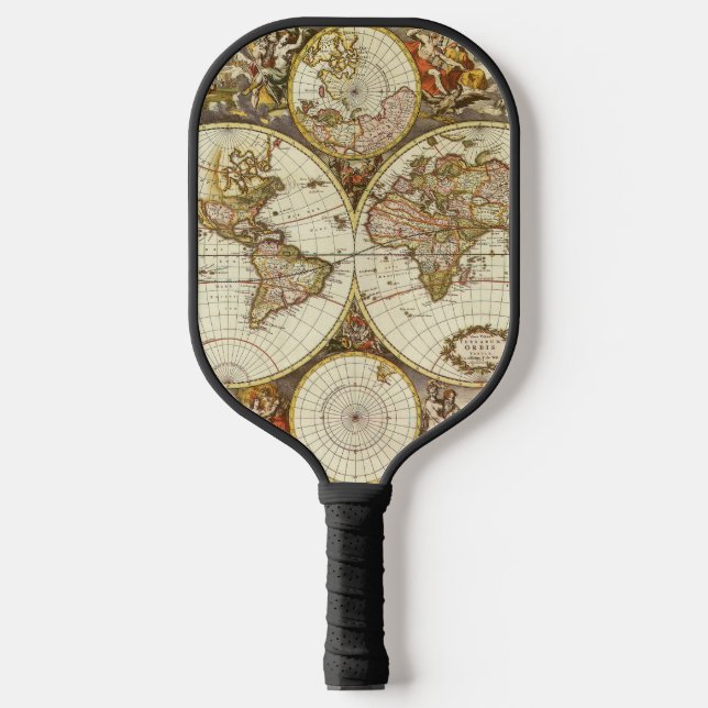 Antique World Map, c. 1680. By Frederick de Wit Pickleball Paddle (Front)