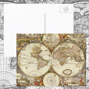 Antique World Map, c. 1680. By Frederick de Wit Postcard