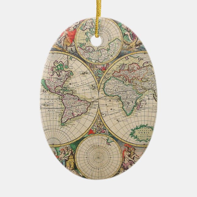 Antique World Map Ceramic Ornament (Front)