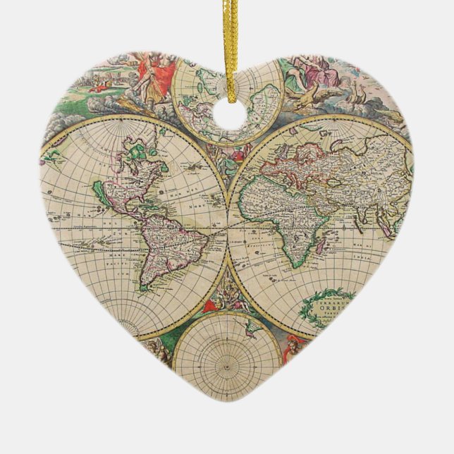 Antique World Map Ceramic Ornament (Front)