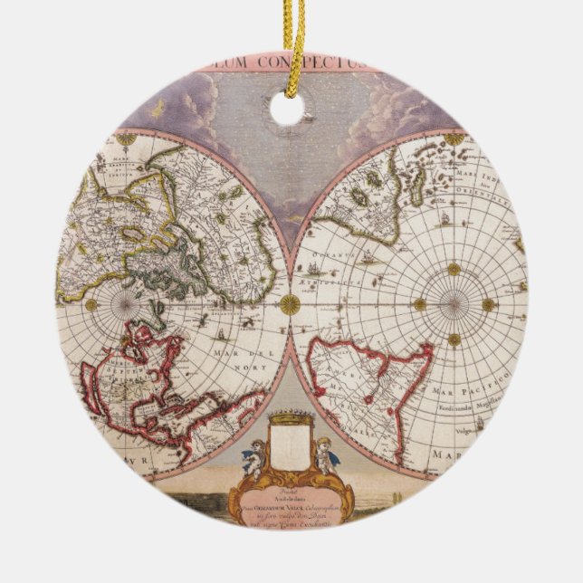 Antique World Map Ceramic Ornament (Front)