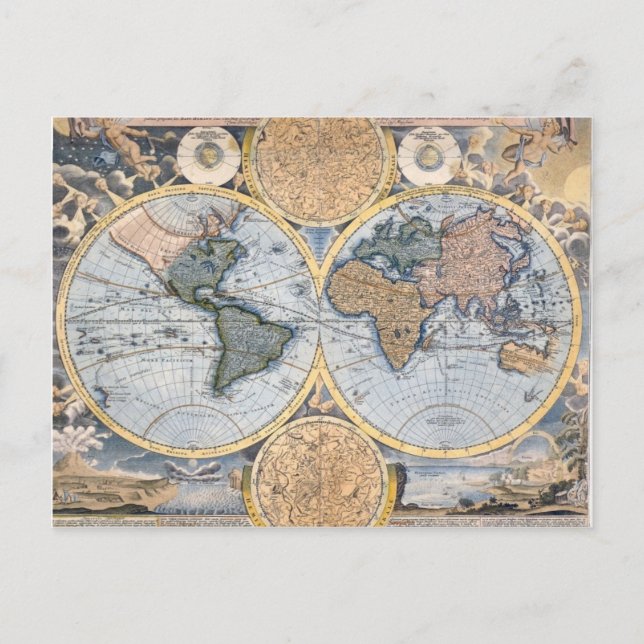 Antique world map cool postcard (Front)