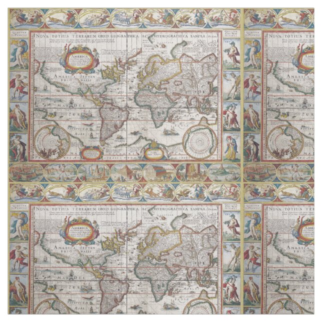 Antique World Map custom fabric (Swatch)