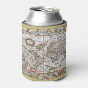 Antique World Map custom monogram can cooler
