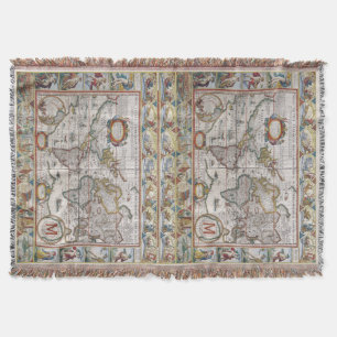 Antique World Map custom monogram throw blanket