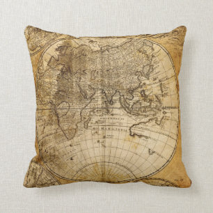 Antique World Map Custom Pillow