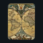 Antique World Map Distressed #2 Magnet<br><div class="desc">Antique World Map - Joan Blaeu - 1664 ' Elegant, stylish and chic customizable party and celebration invitations and accessories featuring a colourful antique world map dating from 1664 and created in Amsterdam by Joan Blaeu. It's displayed on a distressed tea stained look background. Please note that this is a...</div>