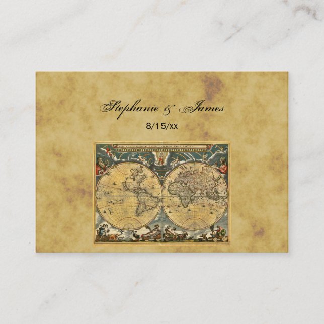 Antique World Map Distressed #2A Place Cards (Front)