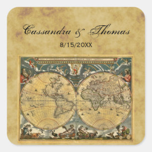Antique World Map Distressed BG envelope seals