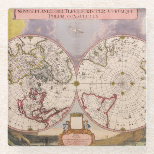 Antique World Map Glass Coaster