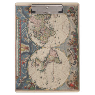 Antique World Map: Historical Cartography Art Clipboard