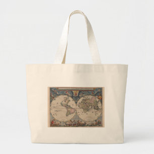 Antique World Map: Historical Cartography Art Large Tote Bag