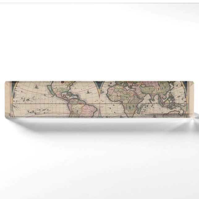 Antique World Map: Historical Cartography Art Nameplate (Front)