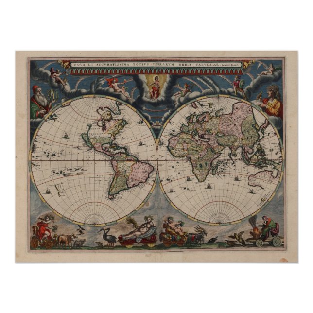 Antique World Map: Historical Cartography Art Poster (Front)