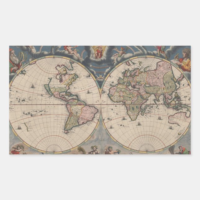 Antique World Map: Historical Cartography Art Sticker (Front)