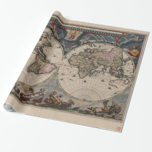 Antique World Map: Historical Cartography Art Wrapping Paper