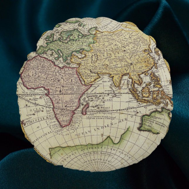 Antique world map in hemispheres round pillow (Creator Uploaded)