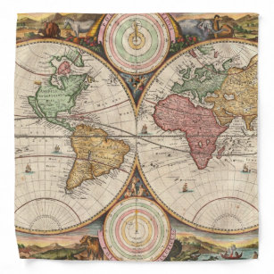 Antique World Map in two Hemispheres Bandana