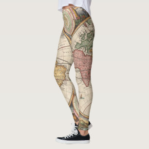 Antique World Map in two Hemispheres Leggings