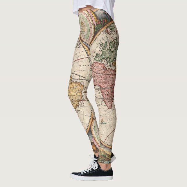 Antique World Map in two Hemispheres Leggings (Left)