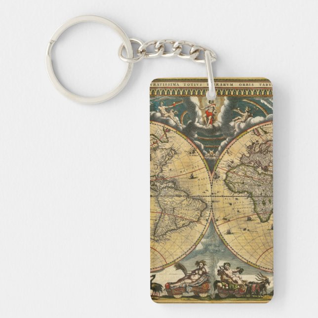Antique World Map J. Blaeu 1664 Keychain (Front)
