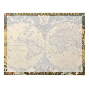Antique World Map J. Blaeu 1664 Notepad