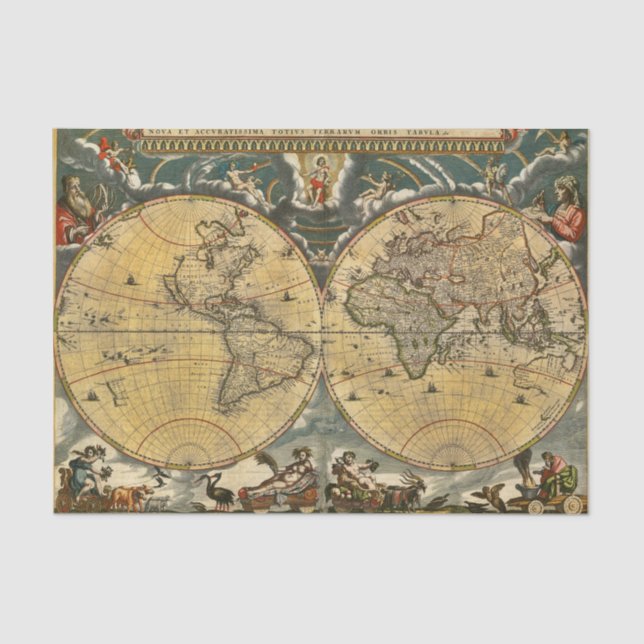 Antique World Map J. Blaeu 1664 Tissue Paper (Front)