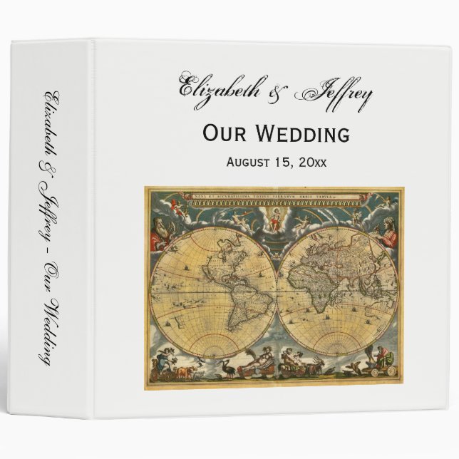 Antique World Map J. Blaeu 1664 Wedding Binder (Front/Spine)