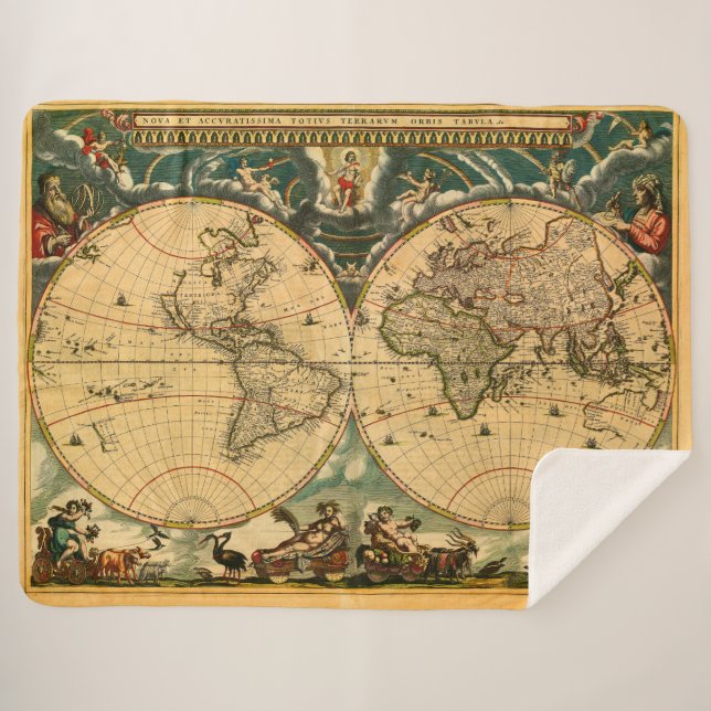 Antique World Map - Joan Blaeu - 1664 Sherpa Blanket (Front (Horizontal))