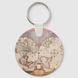 Antique World Map Keychain