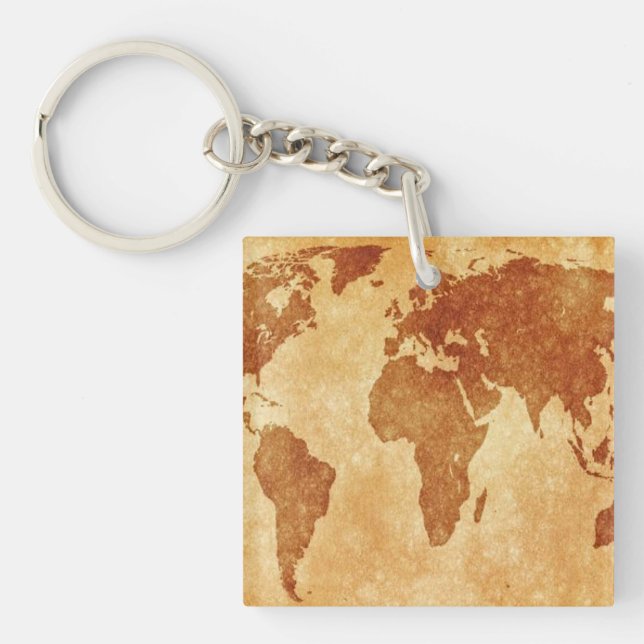 Antique World Map Keychain (Front)