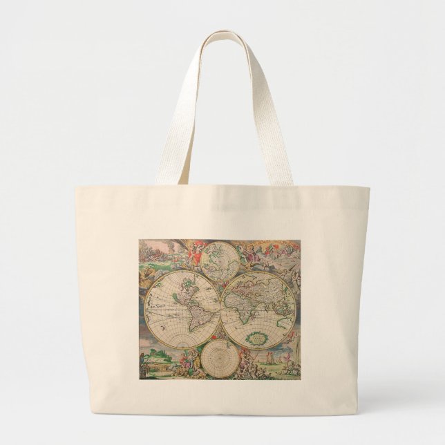 Antique World Map Large Tote Bag (Front)