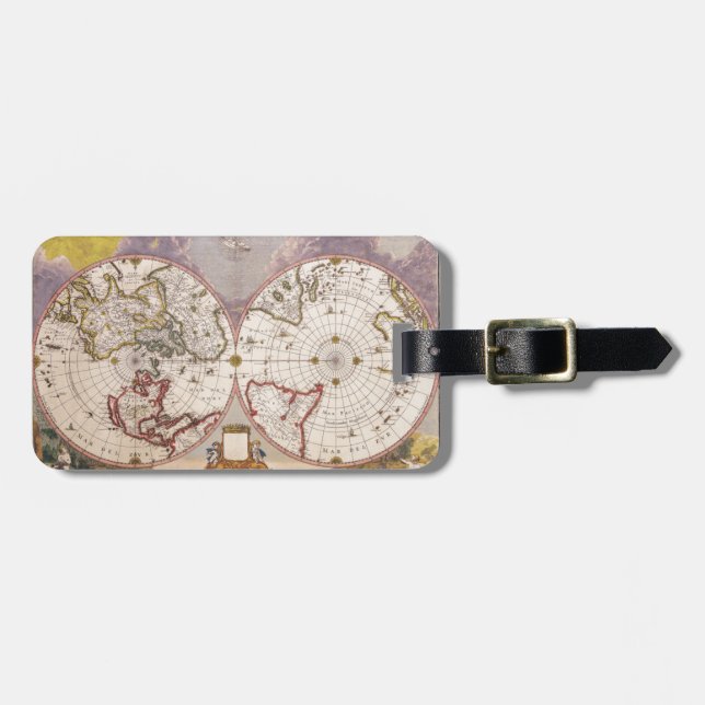 Antique World Map Luggage Tag (Front Horizontal)