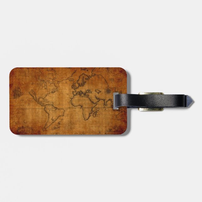 Antique World Map Luggage Tag (Back Horizontal)