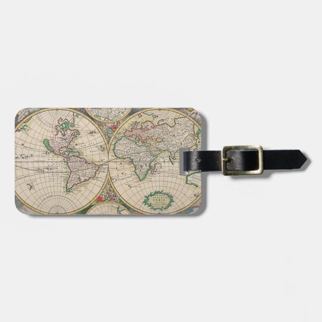 Antique World Map Luggage Tag (Front Horizontal)