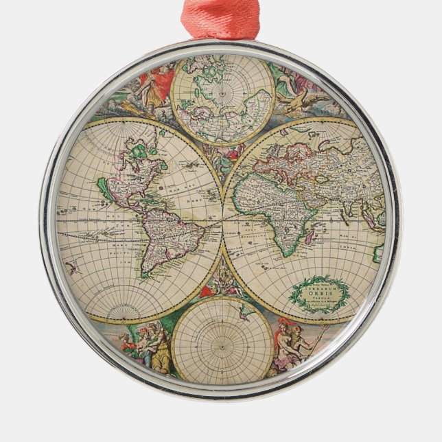 Antique World Map Metal Ornament (Front)