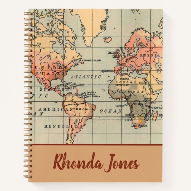 Antique World Map Notebook (Front)