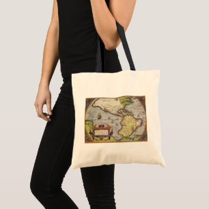 Antique World Map of the Americas, 1570 Tote Bag