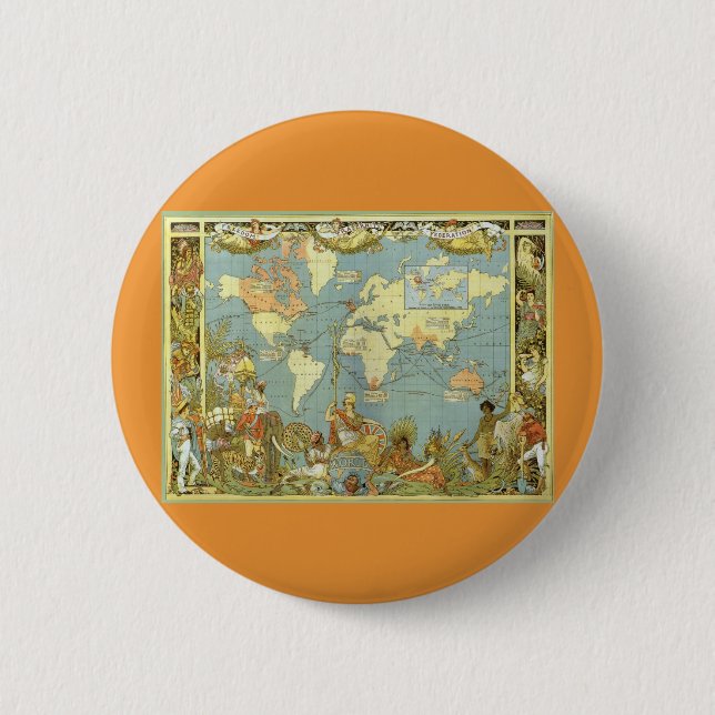 Antique World Map of the British Empire, 1886 2 Inch Round Button (Front)