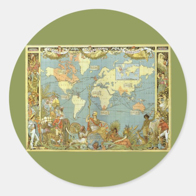 Antique World Map of the British Empire, 1886 Classic Round Sticker (Front)