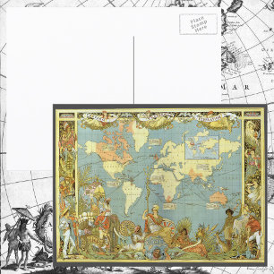 Antique World Map of the British Empire, 1886 Postcard