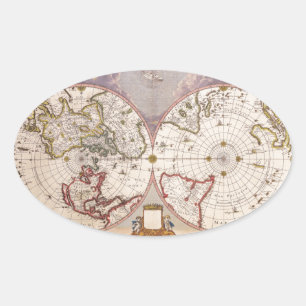 Antique World Map Oval Sticker