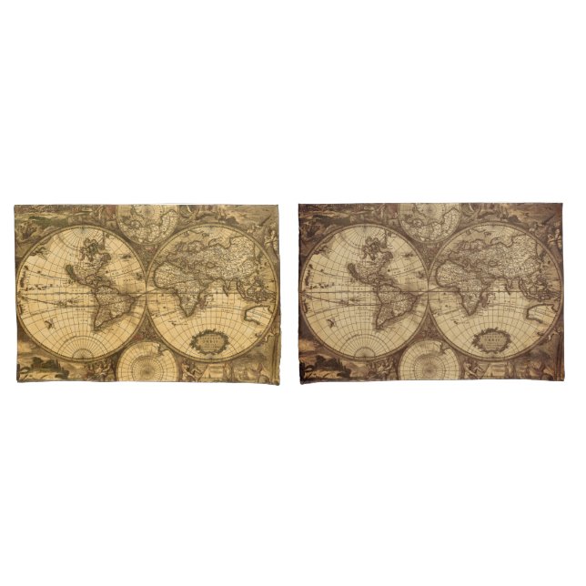 Antique World Map Pillowcase (Front-Set)