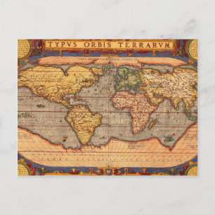 Antique World Map Postcard